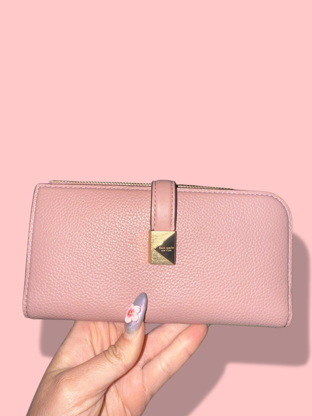 kate spade Blush Pink Pebbled Leather Zip Wallet with Gold Accent